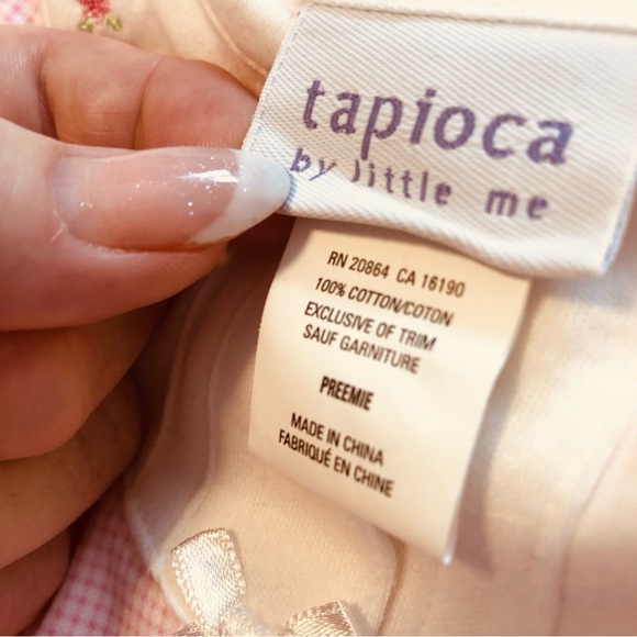 Tapioca 3 Piece Preemie Pink Gingham Sleeper Bonnet & Receiving Blanket Vintage - Picture 9 of 9
